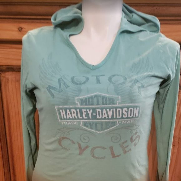 HARLEY-DAVIDSON Lightweight Hoodie Tee (Graceland, Memphis) LG Teal Brown